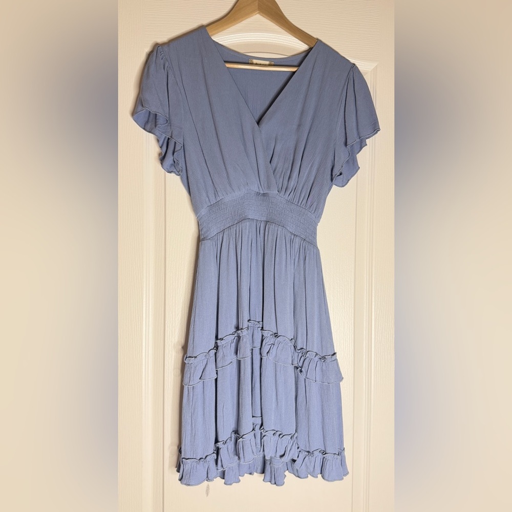 Altar'd State Sky Blue Ruffle Sleeve Mini Dress, Size Small